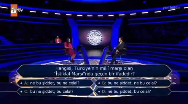 (Hangisi, Türkiye'nin milli marşı olan 'İstiklal Marşı'nda geçen bir...) Kim Milyoner Olmak İster 13 Temmuz Sorusu Cevabı Nedir? 200 Bin TL'lik soru!