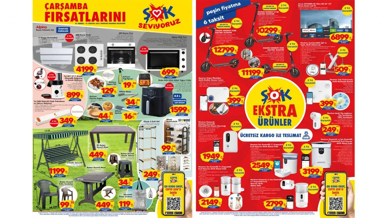 ŞOK AKTÜEL 26 TEMMUZ 2023 KATALOĞU! Xiaomi Scooter, salıncak, masa sandalye, akıllı mama kabı