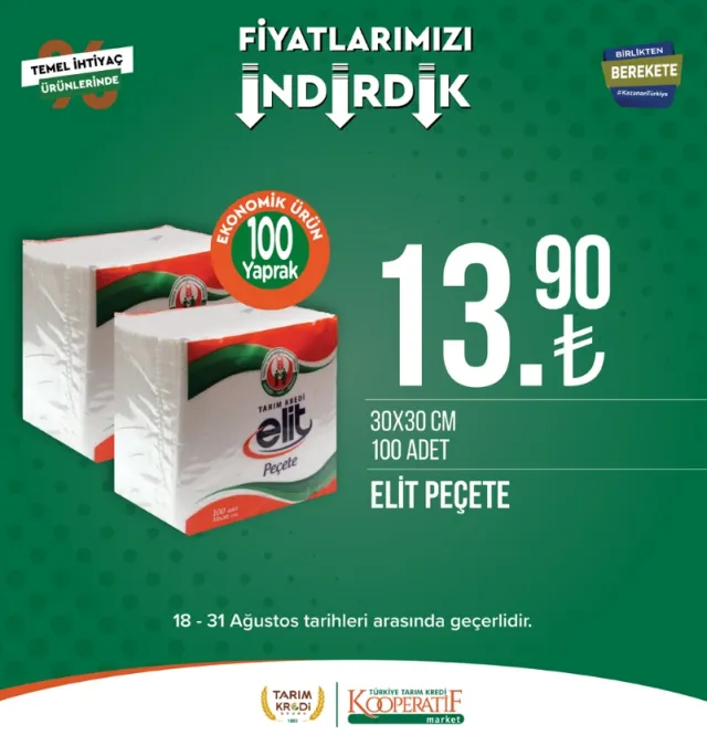 Tarım Kredi Market Kataloğu 18-31 Ağustos 2023: Tereyağ, peynir, bakliyat, çay ve pek çok üründe indirim var mı?