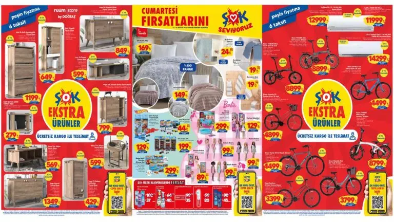 ŞOK Aktüel 12 Ağustos Cumartesi Kataloğu! Klima, katlanır bisiklet, meşe ayakkabılık, dolap
