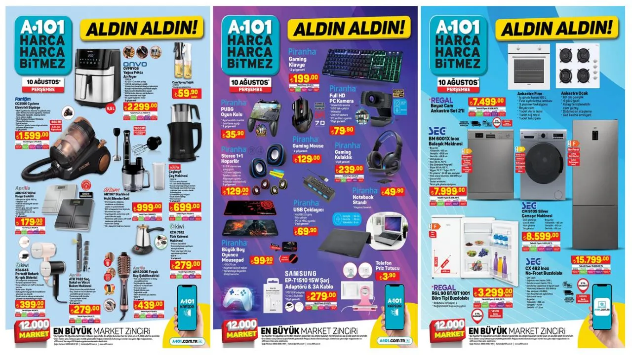 A101 Aktüel 10 Ağustos Perşembe Kataloğu! Regal Ankastre Set, LPG'li jeneratör, Yağsız Fritöz...