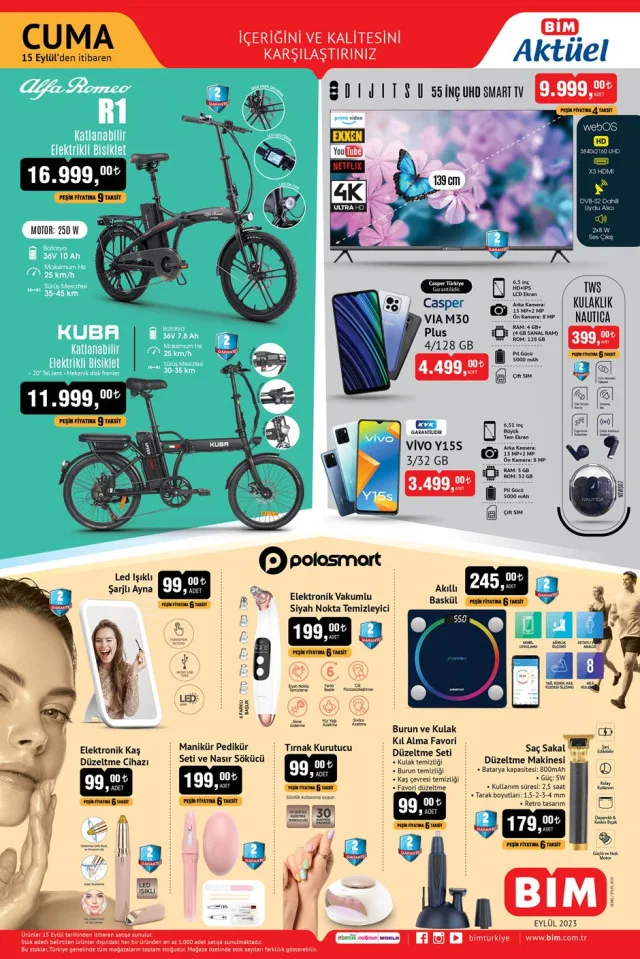 BİM Aktüel Ürünler Kataloğu 15 Eylül:: Elektrikli Bisiklet, TV, Cep Telefonu ve diğer ürünler!