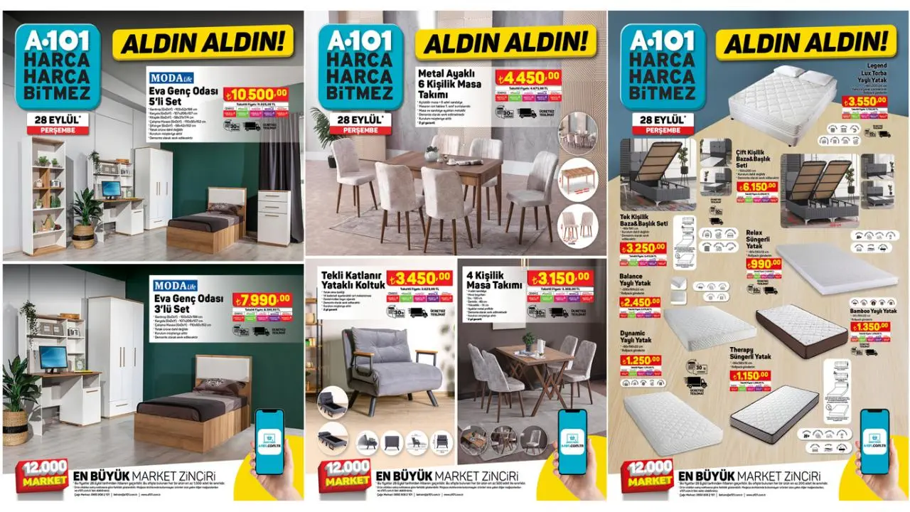 A101 Aktüel 28 Eylül 2023 Kataloğu Yayınlandı! Genç odası, yatak-baza, elektrikli moped, kışl...