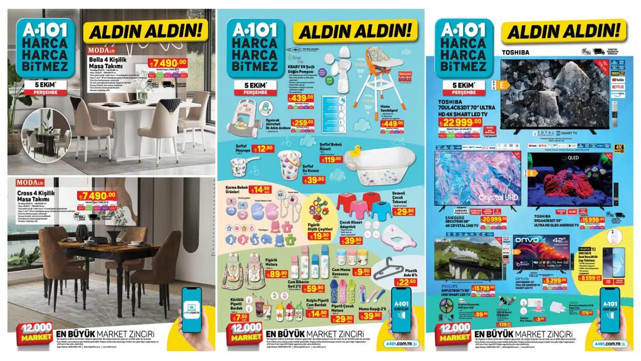 A101 Aktüel 5 Ekim 2023 Kataloğu! Masa takımı, beyaz eşya, karyola, akıllı telefon...
