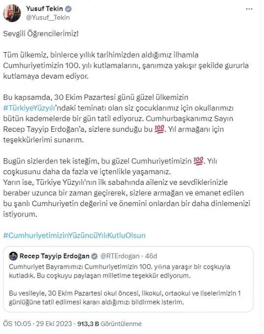 Okullar kaç gün tatil? 31 Ekim okullar tatil mi? Okullar ne zaman açılıyor?