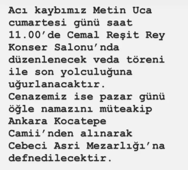 Metin Uca'nın cenaze töreni ne zaman, saat kaçta? Metin Uca cenaze töreni nerede yapılacak?