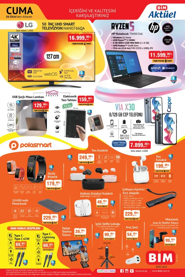 6 Ekim Bim aktüel ürünler kataloğu! Bugün Bim'e hangi aktüel ürünler gelecek? Televizyon, telefon, teknolojik ürünler, ev eşyaları!