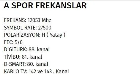 A Spor Digitürk hangi kanalda, kaçıncı kanada?