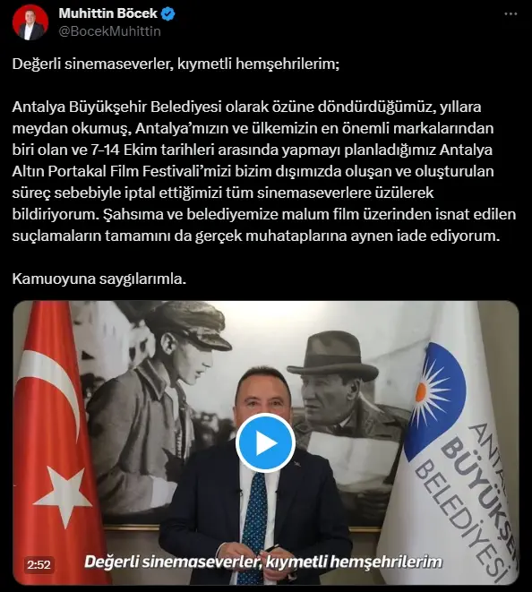 Altın Portakal Film Festivali iptal mi edildi, neden iptal oldu? SON DAKİKA! Altın Portakal neden iptal edildi?