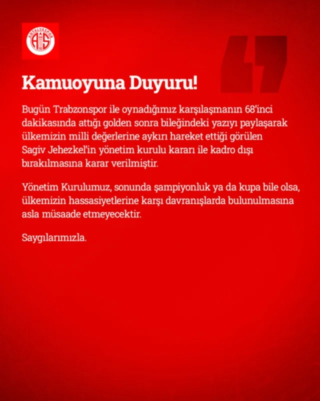 Antalyaspor'da Sagiv Jehezkel kadro dışı mı kaldı, ne yaptı? Sagiv Jehezkel neden kadro dışı bırakıldı?