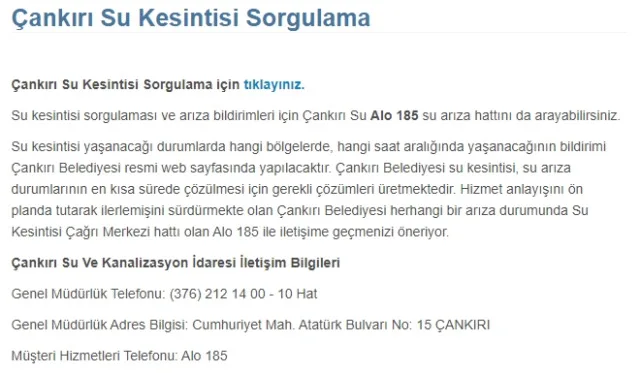 Çankırı su kesintisi: Çankırı'da sular ne zaman gelecek? 15-16 Temmuz Çankırı su kesintisi listesi!