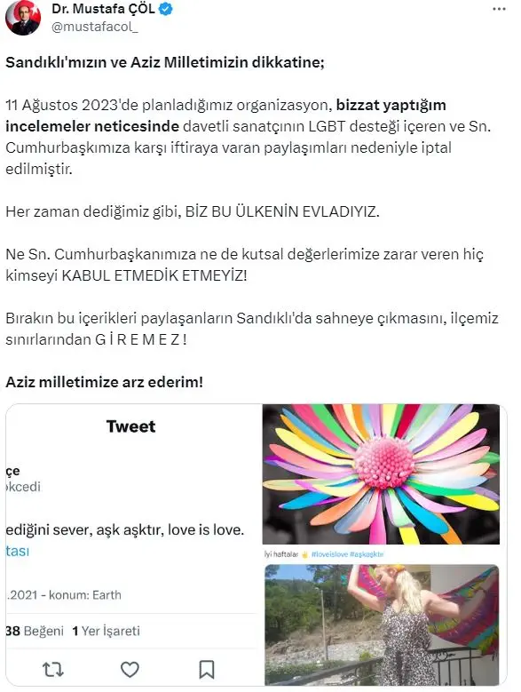 Gökçe Sandıklı ilçesine girişi neden yasaklandı? Gökçe LGBT paylaşımı nedir? Gökçe hangi ilçeye girişi yasaklandı?