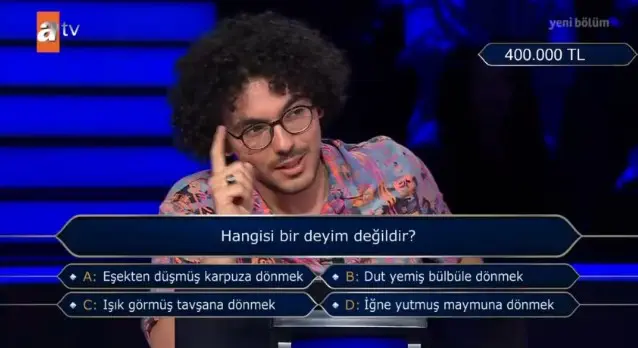 (Hangisi bir deyim değildir?...) Kim Milyoner Olmak İster 25 Temmuz Sorusu Cevabı Nedir? 400 Bin TL'lik soru ve cevabı ne?