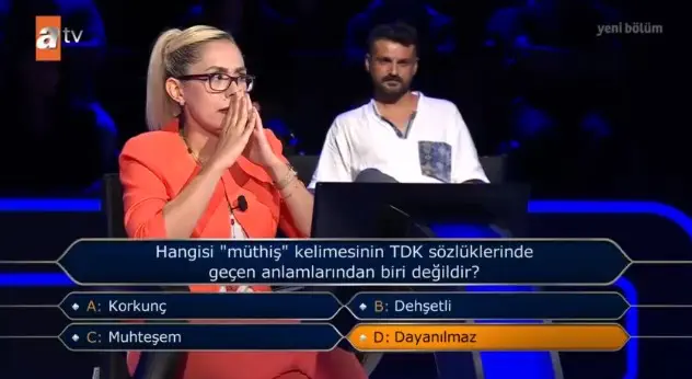 Hangisi 'müthiş' kelimesinin TDK sözlüklerinde geçen anlamlarından... Kim Milyoner Olmak İster 22 Ağustos Sorusu Cevabı Nedir? 100 Bin TL'lik soru!