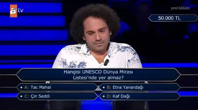 (Hangisi UNESCO Dünya Mirası Listesi'nde yer almaz?...) Kim Milyoner Olmak İster 8 Ağustos Sorusu Cevabı Nedir? 50 Bin TL'lik soru ve cevabı ne?