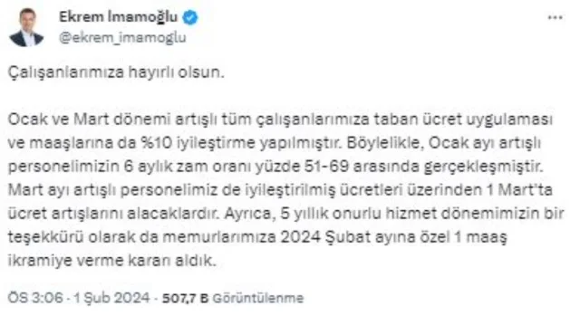İBB çalışanlarına zam var mı? İBB çalışanlarına ne kadar, yüzde kaç zam yapılacak? SON DAKİKA: İMAMOĞLU, ZAMMI DUYURDU!