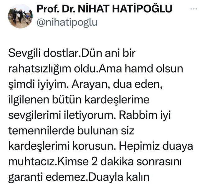 Nihat Hatipoğlu sağlık durumu nasıl, neden hastaneye kaldırıldı? Nihat Hatipoğlu hastalığı nedir?