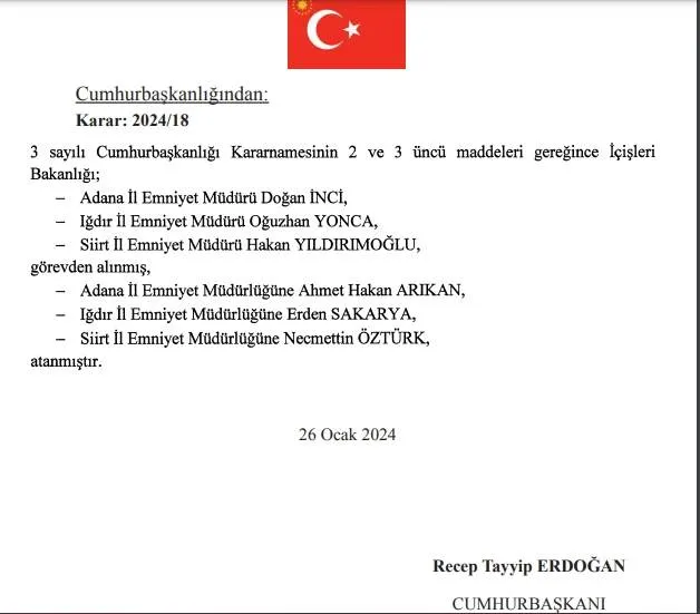 Siirt Emniyet Müdürü kim oldu? 26 Ocak 2024 yeni Siirt Emniyet Müdürü kim?