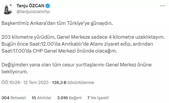 Tanju Özcan Ankara'ya vardı mı? Tanju Özcan yürüyüşü bitti mi?